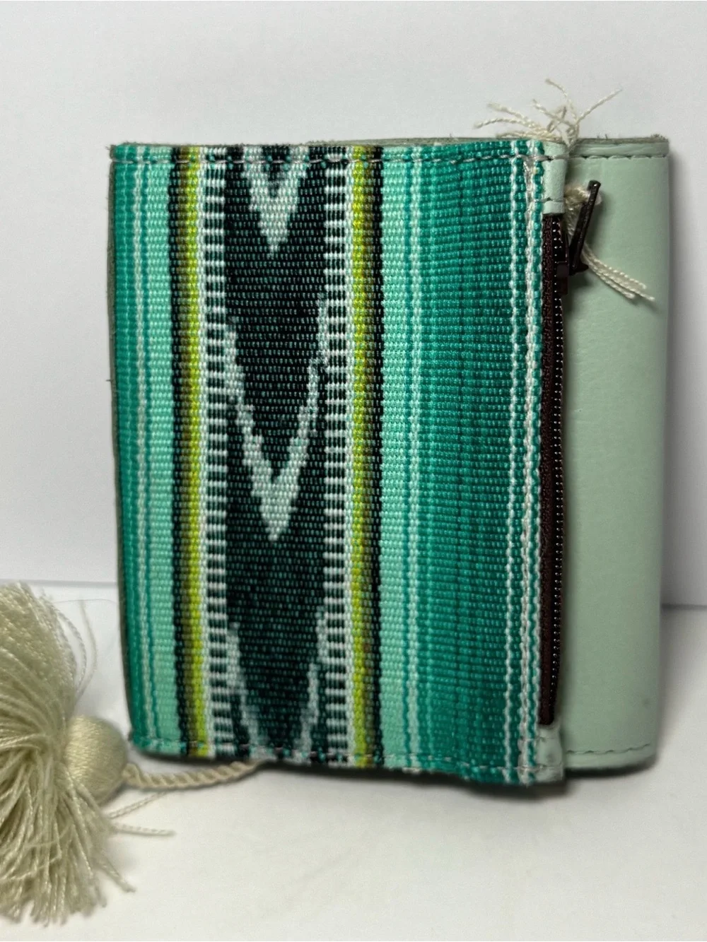 Nena & Co Artisan Woven Small Wallet / Coin Purse - Green Boho Chevron Pattern